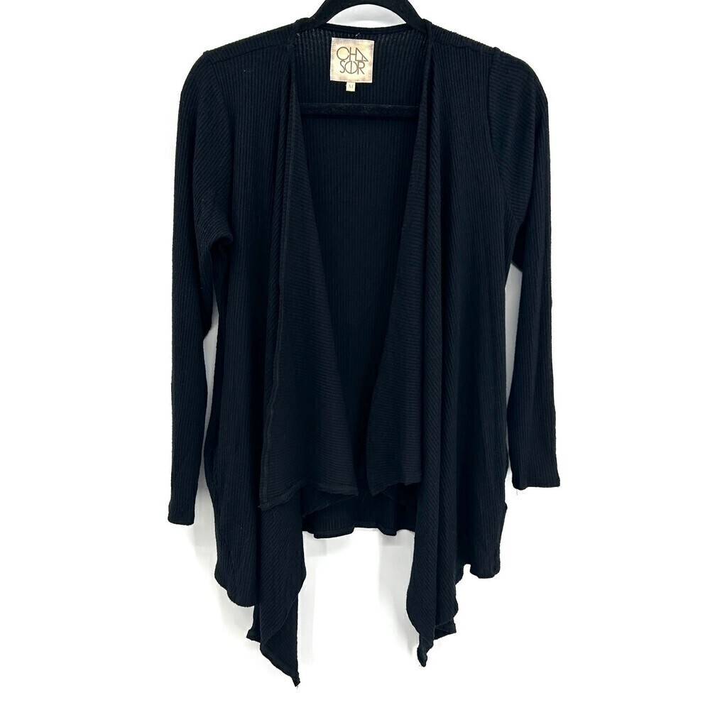 NWT CHASER Black Ribbed Soft Open Cardigan Sweater With Pockets Size Medium